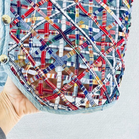 Vintage Cottagecore Vest Womens M Patchwork Denim Boho Costal Cowgirl Grandma - Picture 4 of 12